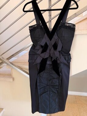 Vintage Stunning Nina Ricci Black Lace-Trim Cocktail Dress
